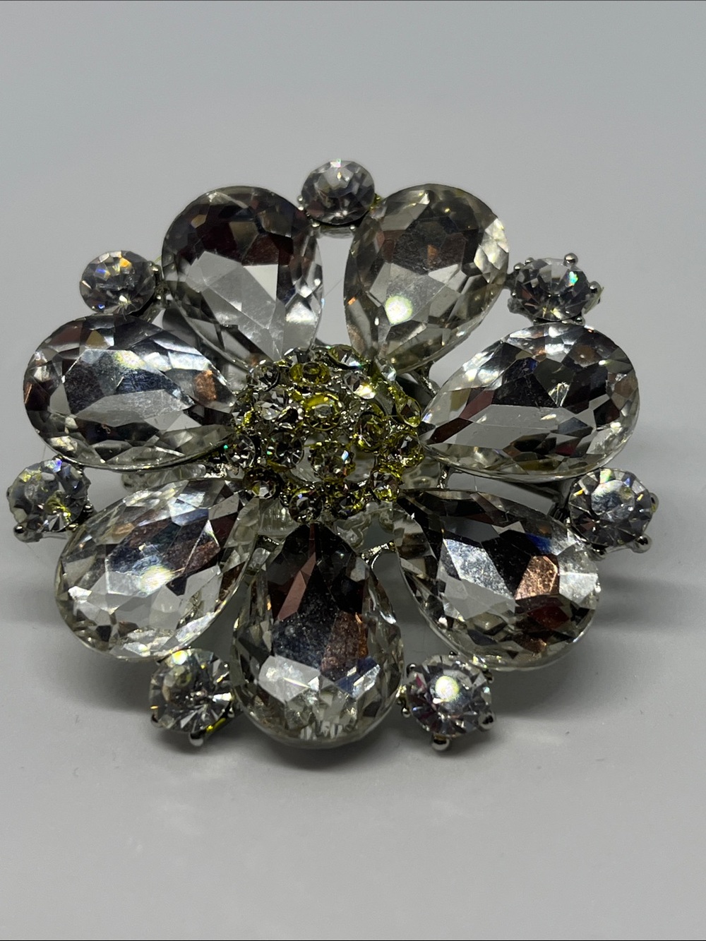 Crystal Floral Statement Brooch - Clear Crystal Flower Pin Hand Crafted - Picture 4 of 9